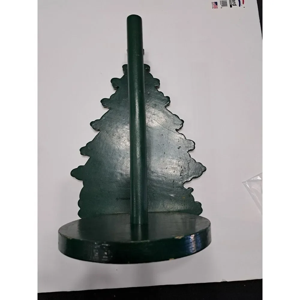 Vintage Paper Towel Stand Wood Christmas Tree HandPainted‎ Folk Art Cottage